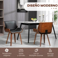HOMCOM Pack de 2 Sillas de Comedor con Patas de Madera Tapizadas en Cuero Sintético Respaldo Curvado 53x54x81 cm Negro(m-4)