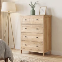 HOMCOM Commode meuble de rangement 5 tiroirs pour chambre, bureau, entrée, chêne et poignée métal noir(m-13)