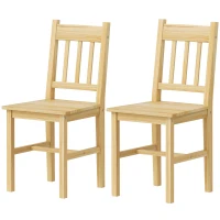 HOMCOM Conjunto de 2 Cadeiras de Sala de Jantar com Encosto de Ripas Estrutura de Madeira de Pinho 41x46,5x85,5 cm Madeira(m-11)
