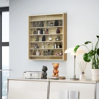 HOMCOM Six Shelf Display Cabinet, with Glass Doors - Oak(m-10)