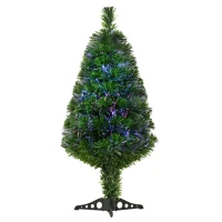HOMCOM Sapin de Noël Artificiel Lumineux 90H cm Fibre Optique Multicolore + Support Pied 90 Branches Vert(m-12)