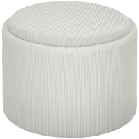 HOMCOM Opbergkruk met Ruimte, Rond, Voetensteun, Corduroy, MDF, Crèmewit(m-1)