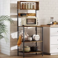 HOMCOM Kitchen Storage Rack, Bakers Rack with Power Outlet, USB Charger, Rustic Brown(m-10)