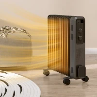 HOMCOM 2500W Oil Filled Radiator, 11 Fin, Portable Electric Heater with 3 Heat Settings, Safety Cut-Off and Wheels, Grey(m-2)