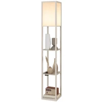 HOMCOM Lampada da Terra con Ripiani, Luce Regolabile, Interruttore a Pedale e Porte USB, Bianco e Rovere(m-11)