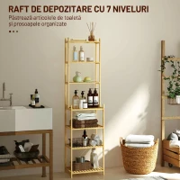 HOMCOM Raft Mobil pentru Baie cu 7 Polițe, Depozitare și Organizare, Dulap din Bambus, 44x33x180 cm, Culoare Lemn(m-4)