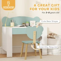 AIYAPLAY Kids Desk and Chair Set with Drawer for Drawing, Reading, Bear Theme Children Furniture for Bedroom, Daycare, Green(m-7)