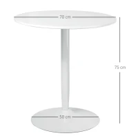 HOMCOM eettafel voor 2 personen, rond tafelblad, stalen voet, wit, 70 x 70 x 75 cm(m-3)