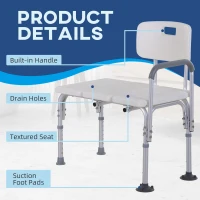 HOMCOM Height Adjustable Shower Chair, Non Slip Bath Transfer Bench for Elderly, Disabled with Armrest and Backrest, 300 lbs Capacity, White(m-4)