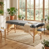 HOMCOM Camilla Masaje Plegable de Madera de 3 Zonas con Altura Respaldo Reposacabezas Ajustables Brazos 215x60x62-89 cm Gris(m-2)