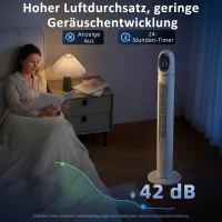 HOMCOM Torenventilator voor Slaapkamer, Staande Ventilator met 70° Oscillatie, 3 Modi, 3 Snelheden, 24-uurs Timer, Wit(m-5)