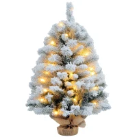 HOMCOM Kerstboom 90 cm, LED-Verlichting, Sneeuwtakken, Dennenappels, Vlamvertragend, Betonnen Voet(m-10)