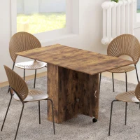 HOMCOM Table à Manger Pliante Mobile sur Roulettes, 2 Plateaux Rabattables, 2 Étagères Intégrées, 140x80x74cm, Brun Rustique(m-2)