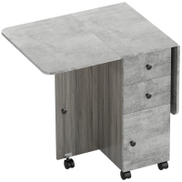 HOMCOM Tavolo Pieghevole con 2 Cassetti e Armadietto, 6 Rotelle e Freni, 120x60x76.5 cm, Grigio Legno e Roccia