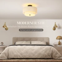 HOMCOM Plafondlamp, hanglamp met dubbele linnen lampenkappen, Crème-wit(m-4)