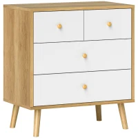 HOMCOM Cómoda de 4 Cajones con Acabado Elegante y Gran Capacidad de Almacenaje 60x35x65 cm Roble y Blanco(m-1)
