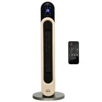 HOMCOM Calefactor Cerámico de Torre 1100/2200W con Mando Pantalla LED Temporizador y Oscilación Ø25x73,5 cm Plata(m-14)