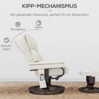 HOMCOM Relaxfauteuil met massagefunctie en voetenbank, ligstoel, kunstleer, 79 x 82 x 101 cm, Crèmewit(m-5)
