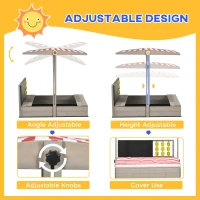Outsunny Kids Wooden Sandpit, sandbox with canopy & Seats, for Gardens - Grey(m-5)