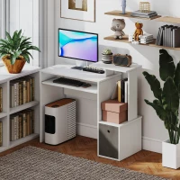 HOMCOM Scrivania Moderna per PC con Mensola Porta Tastiera, Ripiano e Cassetto in Tessuto, in Legno, 100x40x86.6cm, Bianco(m-10)