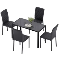HOMCOM 5 Piece Dining Set, Kitchen Table with Glass Top, Faux Leather Chairs, Black(m-11)