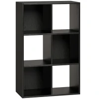 HOMCOM Industrial Style Storage Shelf, Bookcase, Bookshelf with 6 Compartments, for Living Room, Home Study, Black Wood Effect(m-1)