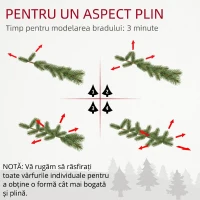 HOMCOM Mini Brad de Crăciun 60 cm cu lumini LED, 141 ramuri, conuri de pin, bobițe roșii, bază din ciment, verde(m-7)