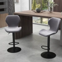 HOMCOM Set 2 Sgabelli da Bar ad Altezza Regolabile, Sgabelli Cucina Alti con Seduta Ergonomica e Poggiapiedi in Effetto Velluto e Metallo, 47x51.5x92-114 cm, Grigio(m-10)
