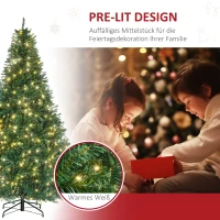 HOMCOM Kerstboom met 700 Warmwitte LED's, 2154 Takken, Vlamvertragend, Kunststof/Metaal, 210 x 142 cm, Groen(m-5)