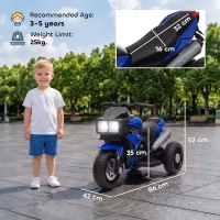 AIYAPLAY Kids Electric Motorcycle Ride-On Toy, 3-Wheel Battery-Operated Motorbike with Horn, Toddler Ride On Bike, Blue(m-3)
