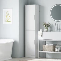 HOMCOM Mobile Colonna Bagno a 2 Armadietti con 6 Ripiani Regolabili, in Legno, 40x35x180 cm, Bianco(m-10)