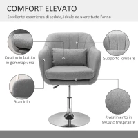 HOMCOM Sedia Girevole a 360° ad Altezza Regolabile, con Cuscino, Supporto Lombare e Bracciolo, 60x60x79-91 cm, Grigio(m-6)