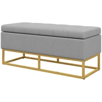 HOMCOM Banc banquette coffre de rangement 2 en 1 assise capitonnée et pieds acier 110 x 44 x 48 cm gris et doré(m-12)