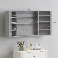 HOMCOM Armário de medicamentos de parede com portas duplas, armário de banheiro com 4 prateleiras, com fechadura e 2 chaves, Cinza(m-3)