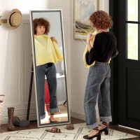 HOMCOM Volledige Lichaamsspiegel, MDF-Frame, Splintervrije Folie, 162,6 x 53,3 cm, Grijs(m-7)