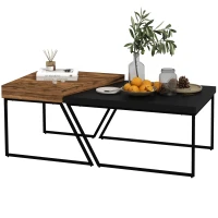 HOMCOM Coffee Table Set of 2, Industrial Nesting Table with Steel Frame and 8cm Thick Tabletop, Sofa Side End Table for Living Room, Rustic Brown(m-10)