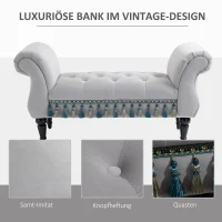 HOMCOM luxe zitbank, gestoffeerde bank, krukje, polyester, populierenhout, rubber, schuimstof, grijs, 117 x 40 x 58 cm(m-5)