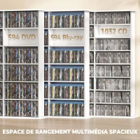 HOMCOM Meuble de rangement 1032 CDs / 594 DVDs, étagère multimédia, 24 compartiments et 18 étagères ajustables, blanc(m-4)