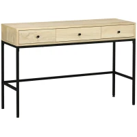 HOMCOM Table console table d'entrée structure en acier 3 tiroirs effet bois style industriel 120 x 39,8 x 78 cm naturel noir(m-12)