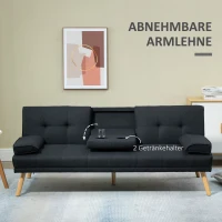 HOMCOM Slaapbank, logeerbed, verstelbare rugleuning, inklapbare tafel, 181x77x78 cm, Zwart(m-7)
