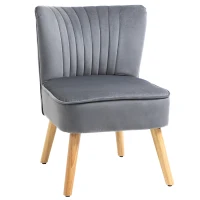 HOMCOM Modern Accent Chair, Fabric Living Room Chair with Rubber Wood Legs and Thick Padding, Grey(m-11)