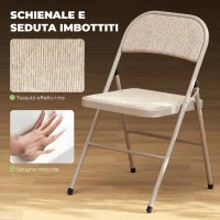HOMCOM Set di 2 Sedie Pieghevoli con Seduta Imbottita in poliestere e Struttura in Acciaio, Beige(m-4)