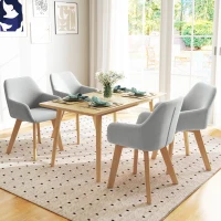 HOMCOM Set van 2 stoelen, eetkamerstoelen, met een fluwelen uitstraling en houten poten, afmetingen 54 cm x 57 cm x 80 cm, in de kleuren grijs en natuurlijk hout(m-2)