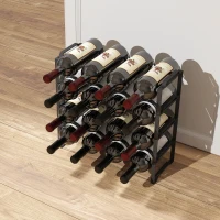 HOMCOM Suport pentru Sticle cu 4 Nivele Ondulate Stivabile pentru 16 Sticle, din Metal, 42,5x16,5x41 cm, Negru(m-2)