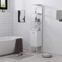HOMCOM Tall Bathroom Cabinet with Open Shelves and Adjustable Shelf - White(m-10)