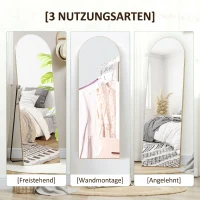 HOMCOM Espejo de Pie Cuerpo Entero Arqueado 150x50 cm Independiente Apoyado y de Pared Sin Marco Dorado(m-6)