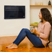 HOMCOM POWER Convector Radiator, Energy Saving Freestanding or Wall-mounted Heating with 2 Heat Settings Safety Cut-Off, Black(m-2)