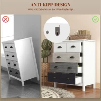 HOMCOM Sideboard, Commode, 5 Laden, gelakte afwerking, MDF & Grenenhout, 70 x 38 x 85 cm, Wit(m-5)