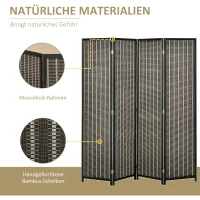 HOMCOM Ruimteverdeler, opvouwbaar, grenenhout/bamboe, 180 x 180 cm, Bruin/Zwart(m-6)