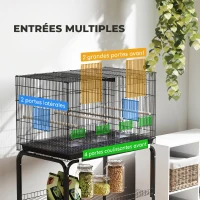 PawHut Cage à Oiseaux Volière Intérieur Acier avec Séparateur, 4 Perchoirs, Plateau Coulissant, 4 Mangeoires, 76x46x116cm, Noir(m-6)